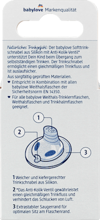 Soft-Trinkschnabel aus Silikon, Größe 2, ab 6 Monaten, 1 St babylove