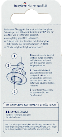Trinksauger Silikon, Gr. 2, anatomisch, 5-18 Monate, 2 St babylove