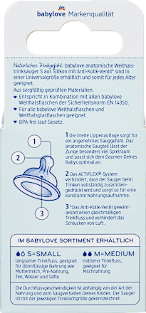 Trinksauger Weithals Silikon anatomisch, Gr. S, von Geburt an, 2 St