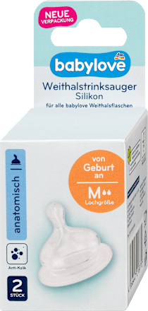 Trinksauger Weithals Silikon, Gr. M, anatomisch, Universalgröße, von Geburt an, 2 St babylove