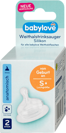 Trinksauger Weithals Silikon, Gr. S, anatomisch, Universalgröße, von Geburt an, 2 St babylove