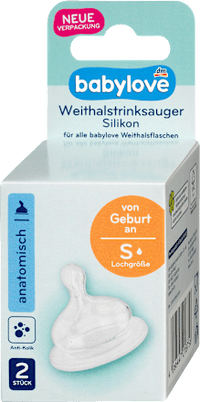 Trinksauger Weithals Silikon, Gr. S, anatomisch, Universalgröße, von Geburt an, 2 St babylove