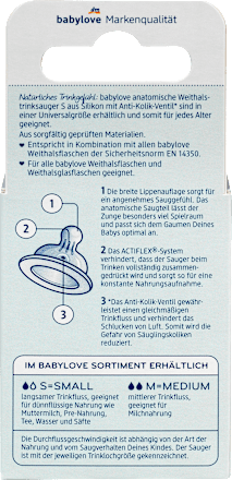 Trinksauger Weithals Silikon, Gr. S, anatomisch, Universalgröße, von Geburt an, 2 St babylove