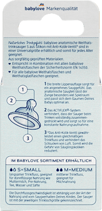 Trinksauger Weithals Silikon, Gr. S, anatomisch, Universalgröße, von Geburt an, 2 St babylove