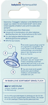 Trinksauger Weithals Silikon, rund Universal Gr. M, von Geburt an, 2 St