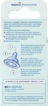 Trinksauger Weithals Silikon, rund Universal Gr. M, von Geburt an, 2 St