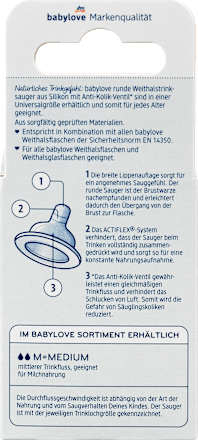 Trinksauger Weithals Silikon rund Universalgröße M, von Geburt an, 2 St babylove