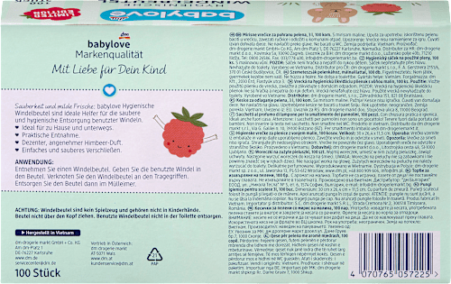 Windelbeutel hygienisch mit Himbeerdurft, 100 St