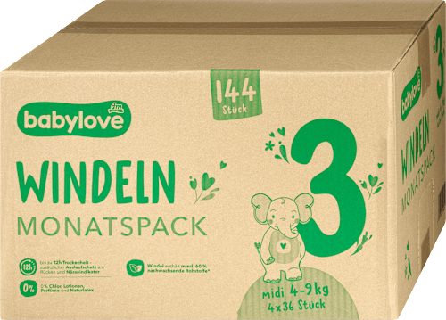 babylove Windeln Gr. 3 midi (4-9 kg) Monatspack, 144 St