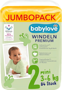 Premium luiers maat 2 mini (3-6 kg), jumbopak, 84 stuks