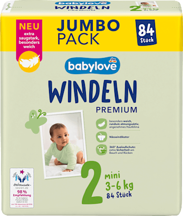 Windeln Premium Gr. 2 mini (3-6 kg), Jumbopack, 84 St