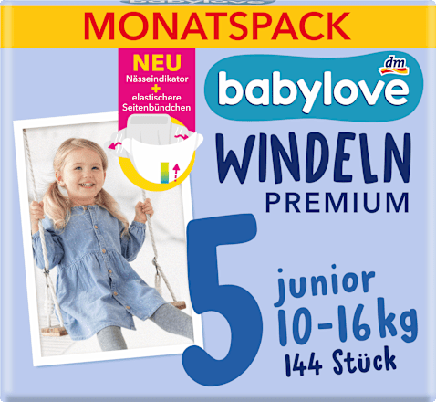 Windeln Premium Gr. 5 junior (10-16 kg), Monatspack, 144 St