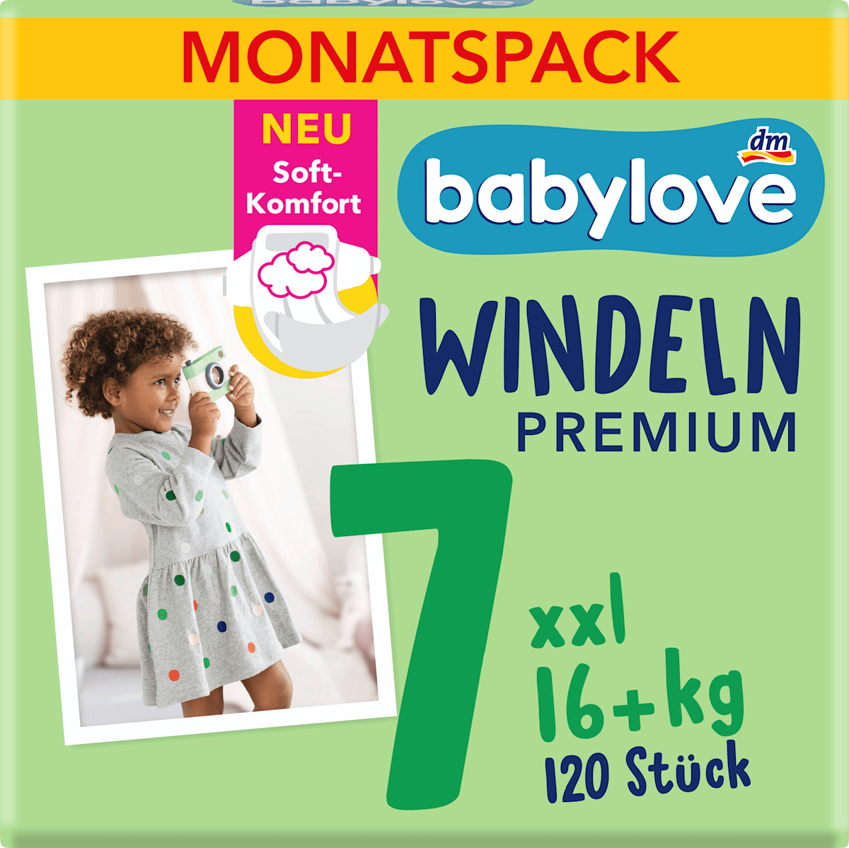 babylove Windeln Premium Gr. 7 xxl (16+ kg) Monatspack, 120 St