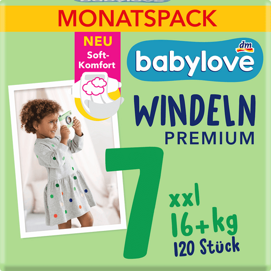 babylove Couches Premium T. 7 xxl (16+ kg) Pack mensuel, 120 pcs