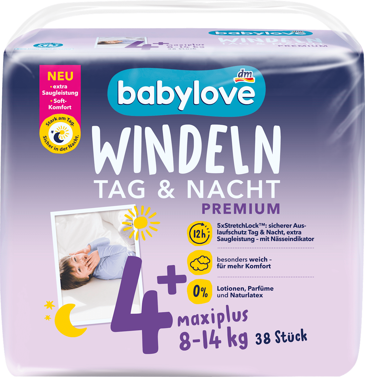 babylove Windeln Premium Tag & Nacht Gr. 4+ (8-14 kg), 38 St