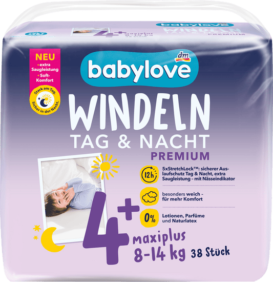 babylove Couches Premium Jour & Nuit Taille 4+ (8-14 kg), 38 St