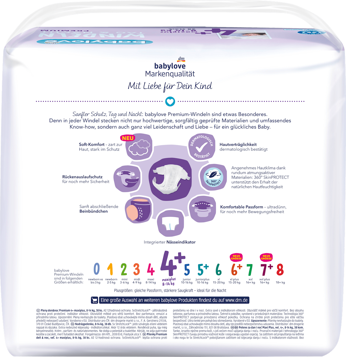 babylove Windeln Premium Tag & Nacht Gr. 4+ (8-14 kg), 38 St