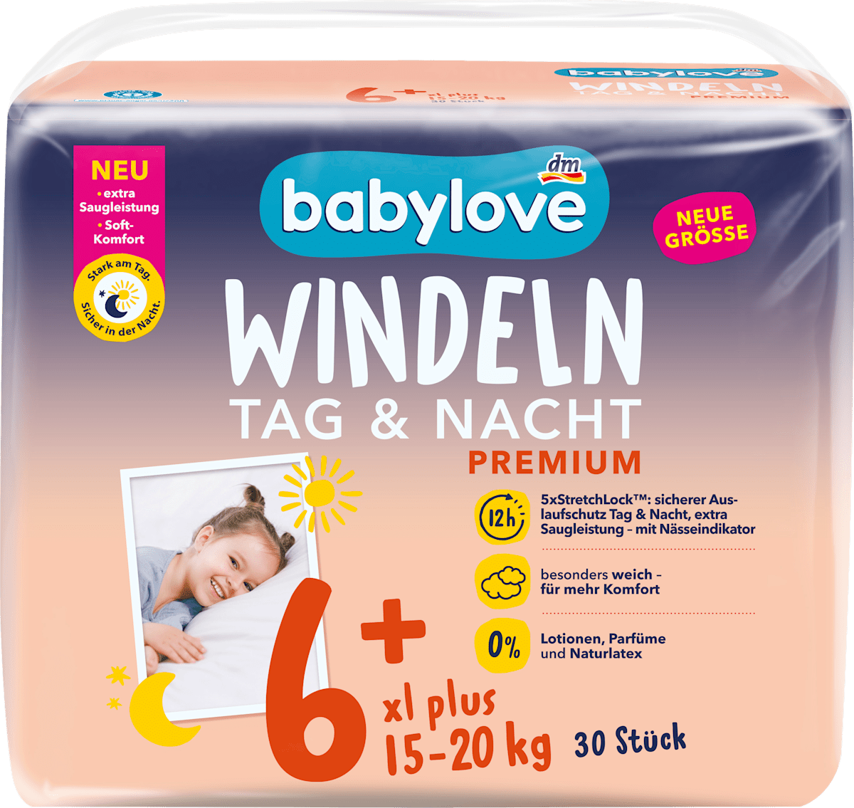 babylove Windeln Premium Tag & Nacht Gr. 6+ xl plus (15-20 kg), 30 St
