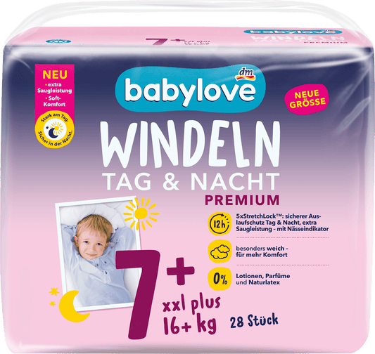 babylove Couches Premium Jour & Nuit Taille 7+ xxl plus (16+kg), 28 St