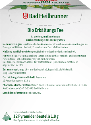 Arzneitee, Bio Erkältungs Tee (12 Beutel), 21,6 g Bad Heilbrunner