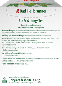 Arzneitee, Bio Erkältungs Tee (12 Beutel), 21,6 g Bad Heilbrunner