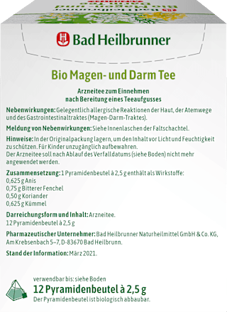 Arzneitee, Bio Magen- & Darm Tee (12 Beutel), 30 g