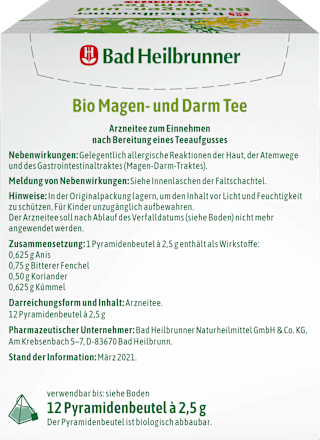 Arzneitee, Bio Magen- & Darm Tee (12 Beutel), 30 g