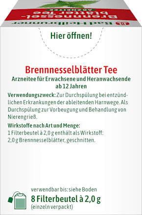 Arzneitee, Brennesselblätter Tee (8 Beutel), 16 g