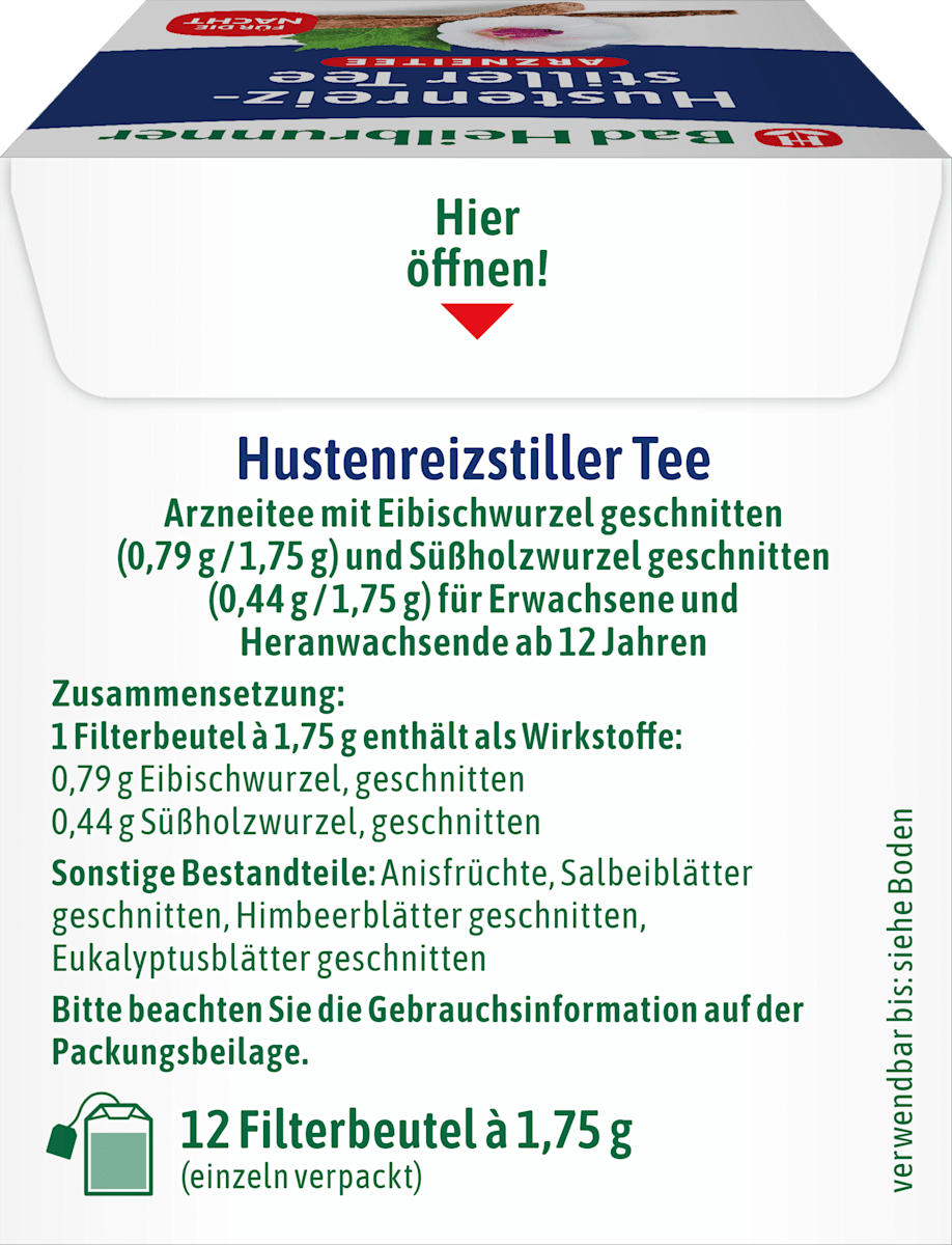 Bad Heilbrunner Arzneitee, infusion calmant la toux (12 sachets), 21 g