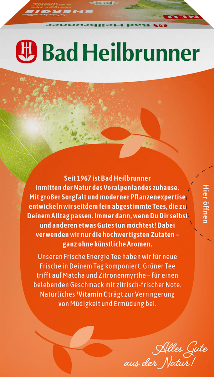 Bad Heilbrunner Grüner Tee Frische Energie mit Matcha & Zitronenmyrte (20 Beutel), 36 g