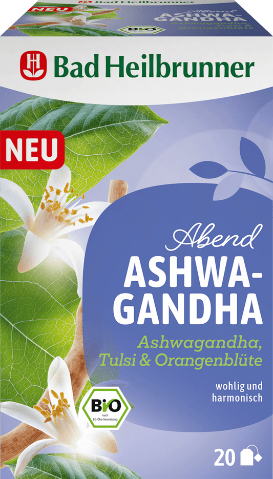 Bad Heilbrunner Infusion Soirée Ashwagandha avec Ashwagandha, Tulsi & Fleur d'oranger (20 sachets), 36 g