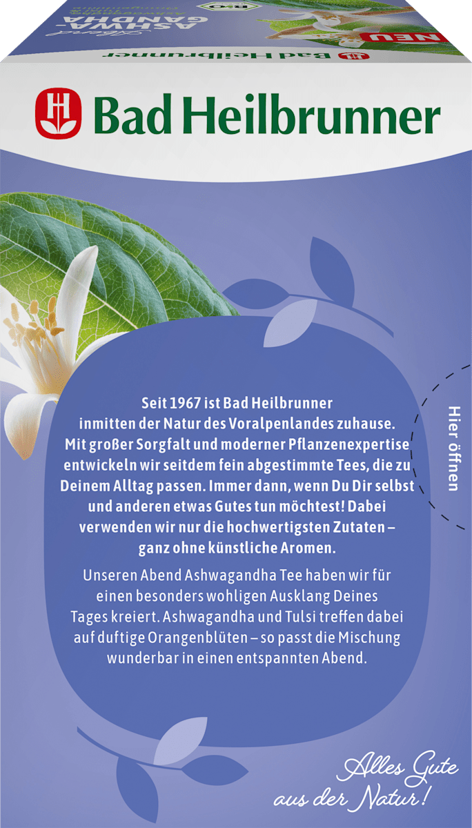 Bad Heilbrunner Kräutertee Abend Ashwagandha mit Ashwagandha, Tulsi & Orangenblüte (20 Beutel), 36 g
