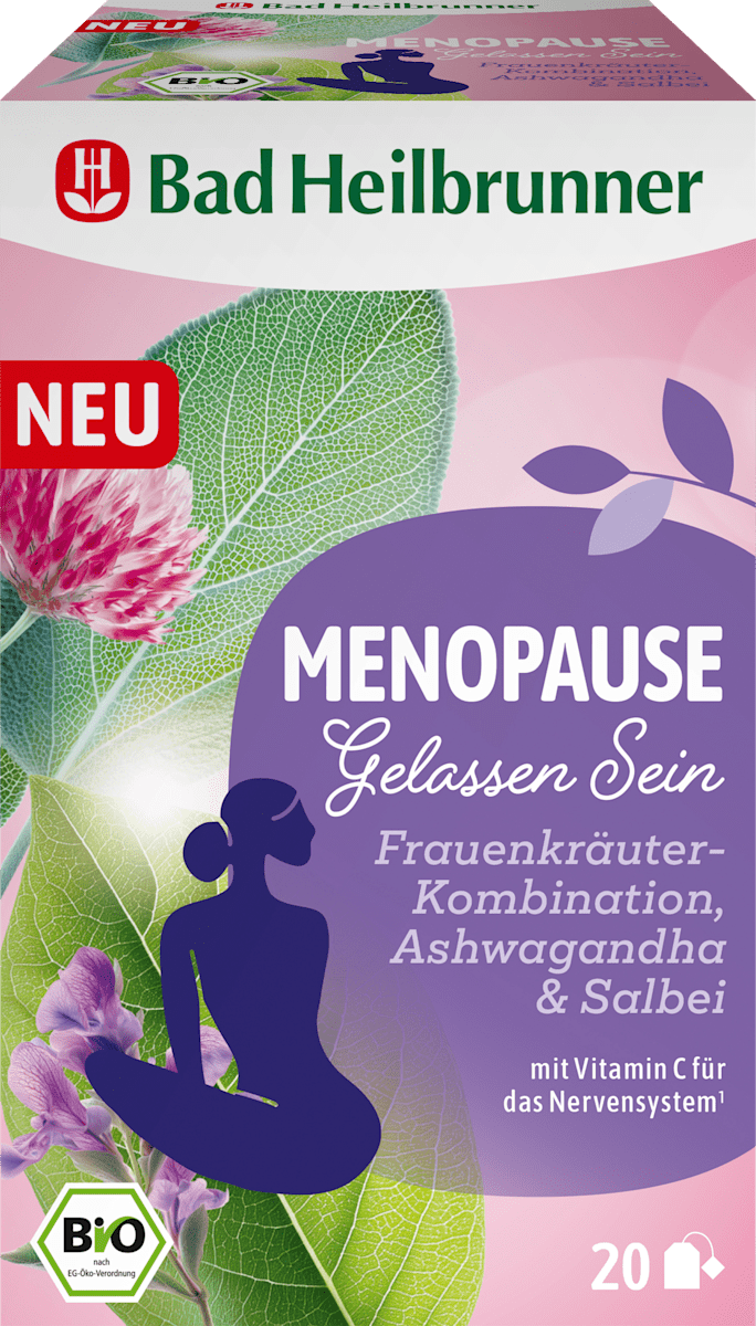 Bad Heilbrunner Kräutertee Menopause Gelassen Sein mit Ashwagandha & Salbei (20 Beutel), 36 g