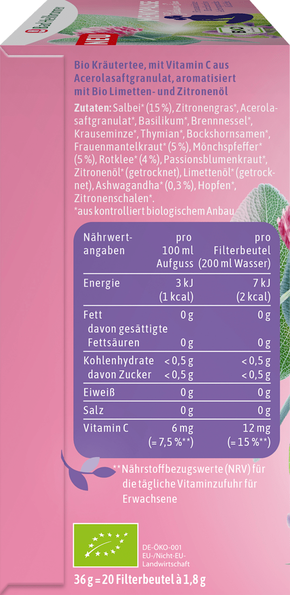 Bad Heilbrunner Kräutertee Menopause Gelassen Sein mit Ashwagandha & Salbei (20 Beutel), 36 g