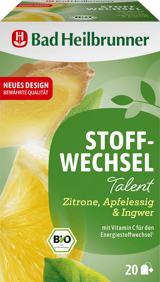 Bad Heilbrunner Kräutertee, Stoffwechsel Talent mit Zitrone, Apfelessig und Ingwer (20 Beutel), 36 g