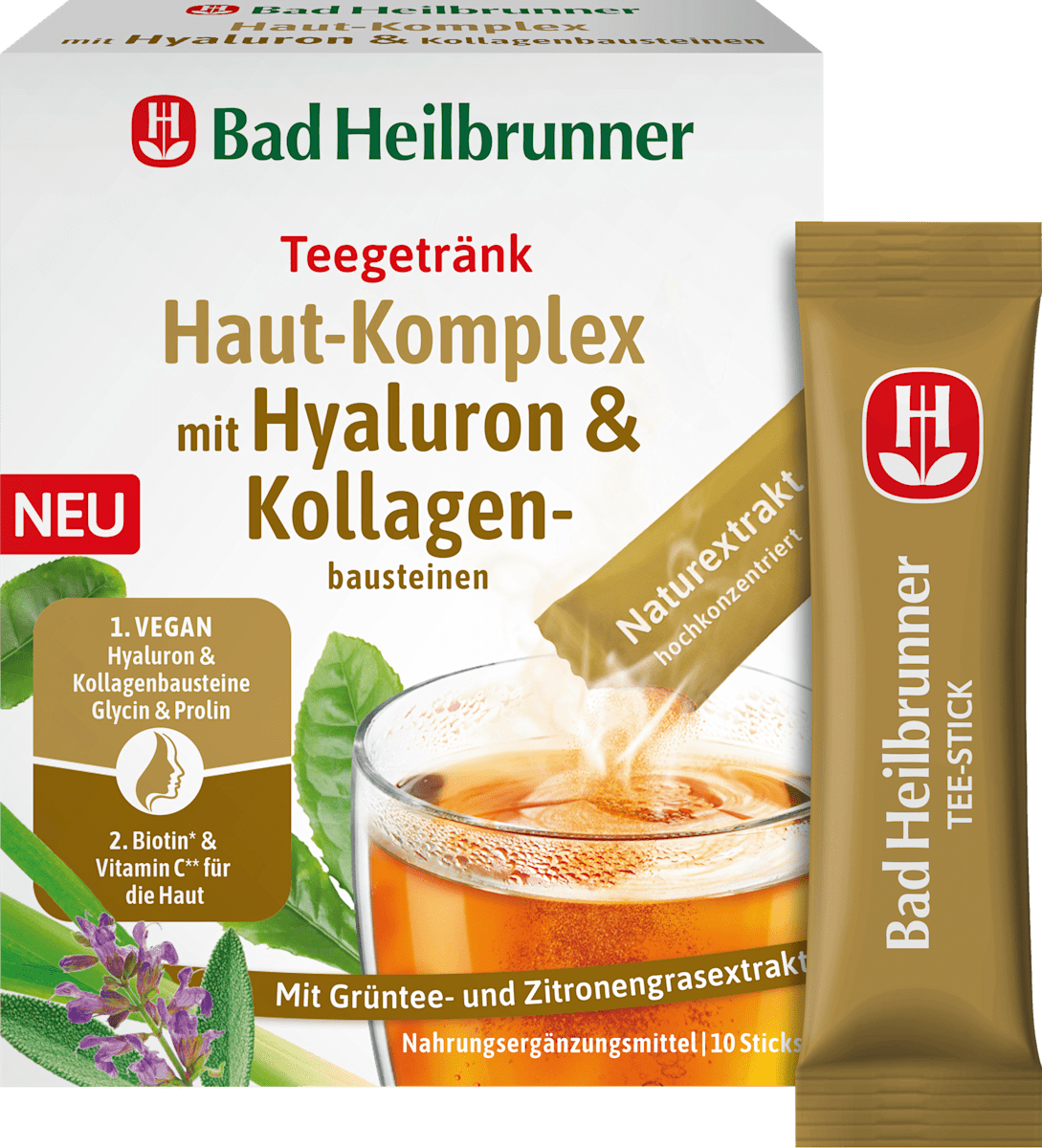 Teegetränk, Haut-Komplex mit Hyaluron & Kollagenbausteinen (10 Sticks), 12 g