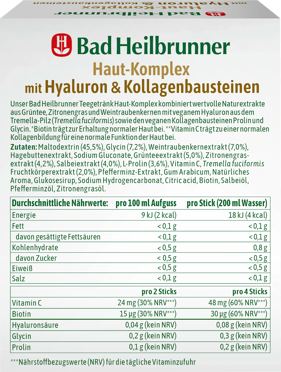 Teegetränk, Haut-Komplex mit Hyaluron & Kollagenbausteinen (10 Sticks), 12 g