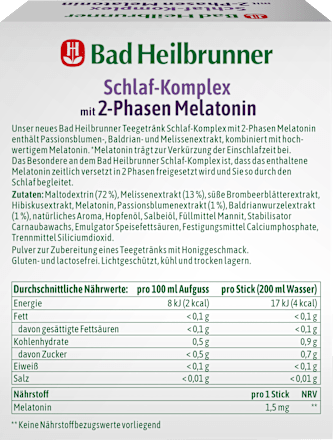Teegetränk, Schlaf-Komplex mit 2-Phasen Melatonin (10 Sticks), 10 g
