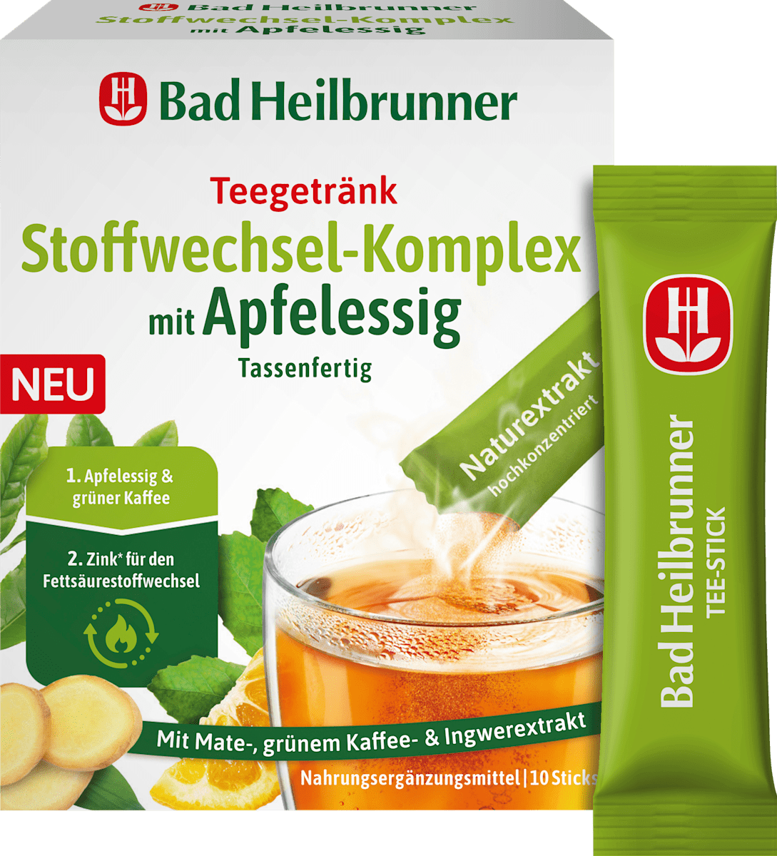 Bad Heilbrunner Boisson au thé, complexe métabolique au vinaigre de cidre (10 sachets), 16 g