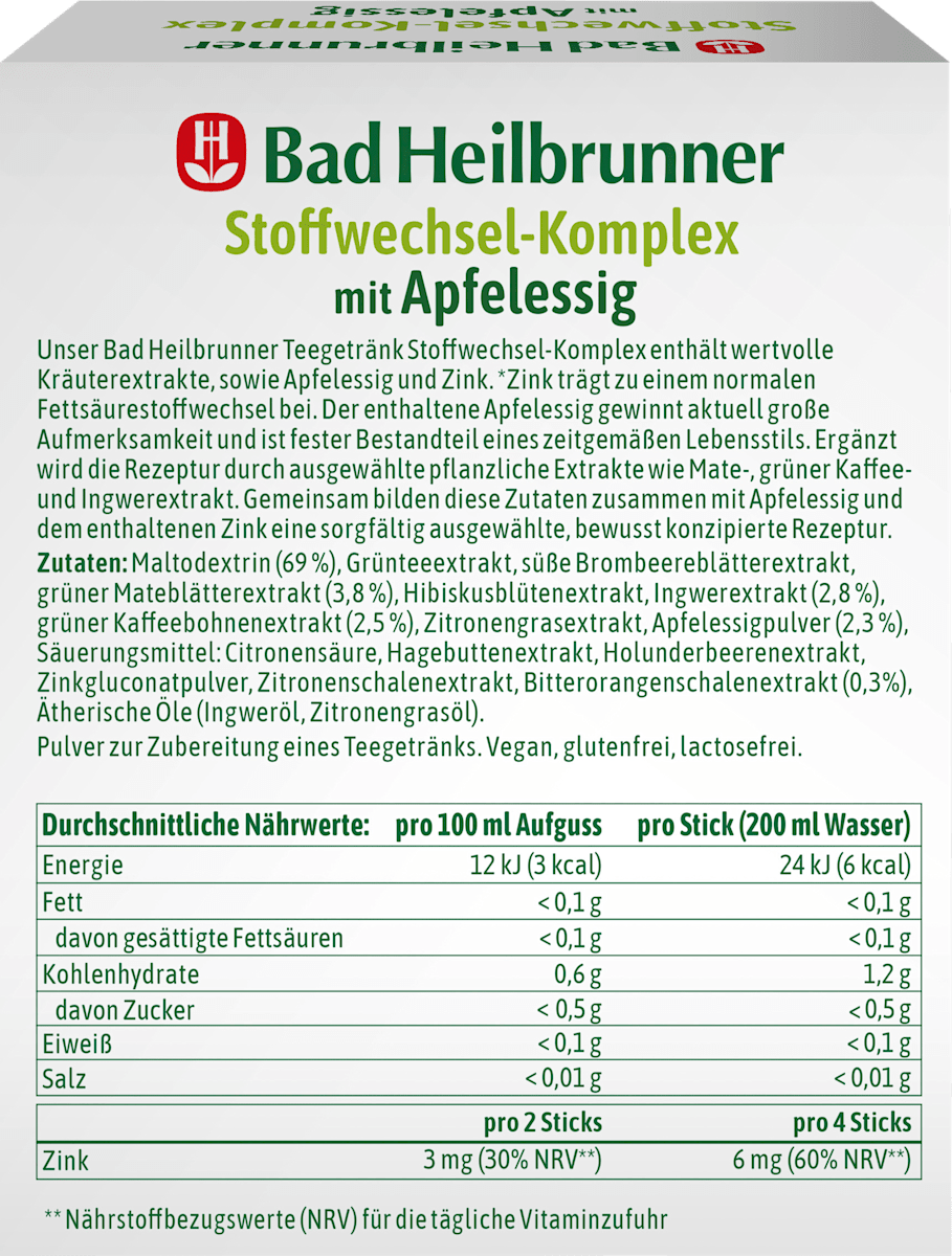Bad Heilbrunner Boisson au thé, complexe métabolique au vinaigre de cidre (10 sachets), 16 g