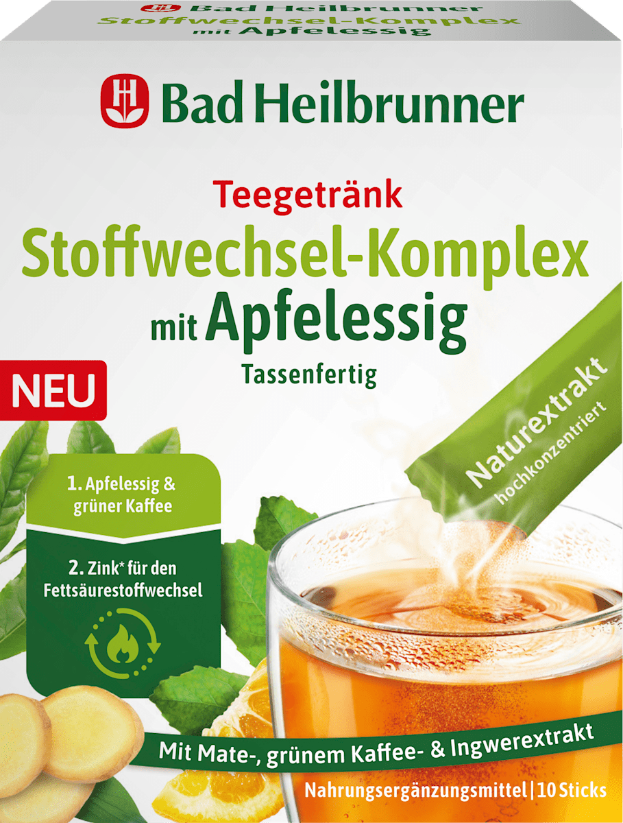 Bad Heilbrunner Boisson au thé, complexe métabolique au vinaigre de cidre (10 sachets), 16 g