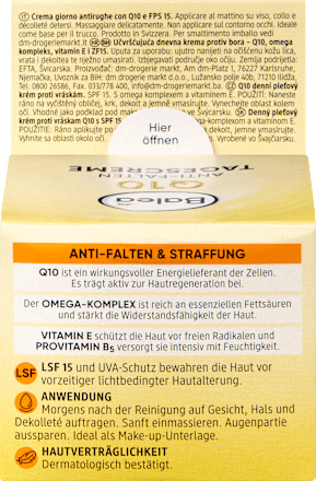 Gesichtscreme Anti-Falten Q10 LSF 15, 50 ml