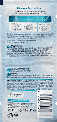 Hyaluronzuur gezichtsmasker (2x8 ml), 16 ml
