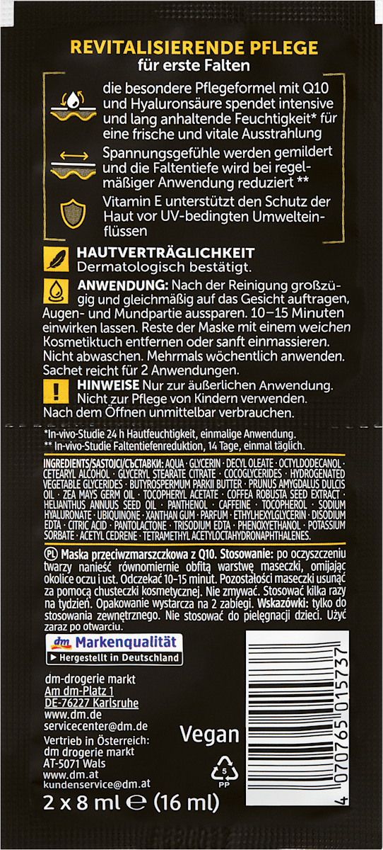 Balea MEN Gesichtsmaske Q10 Anti-Falten (2x8 ml), 16 ml