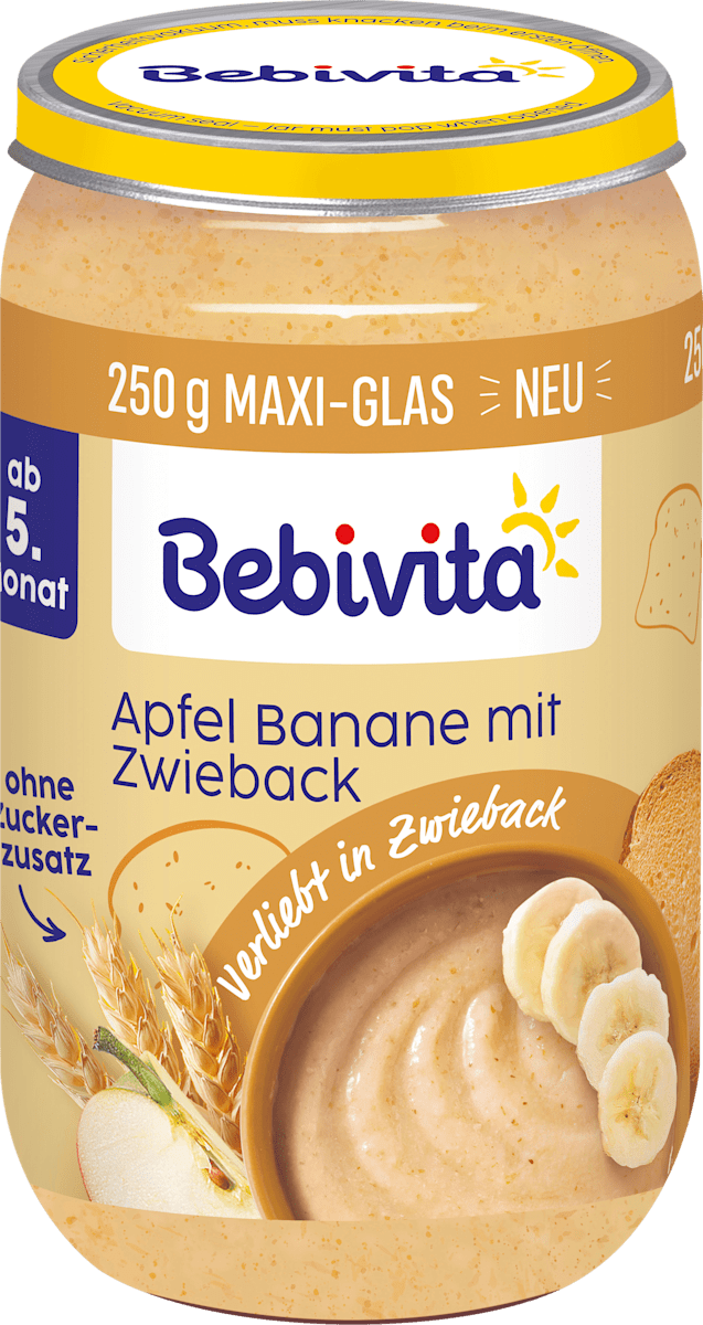 Bebivita Frucht & Getreide Apfel Banane mit Zwieback, ab dem 5. Monat, 250 g