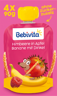 Quetschie Himbeere Banane in Apfel mit Dinkel, ab 1 Jahr (4x90 g), 360 g