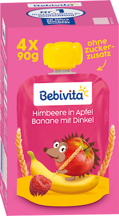 Quetschie Himbeere Banane in Apfel mit Dinkel, ab 1 Jahr (4x90 g), 360 g