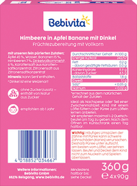 Quetschie Himbeere Banane in Apfel mit Dinkel, ab 1 Jahr (4x90 g), 360 g
