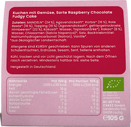 Raspberry Chocolate Fudgy Cake, 105 g