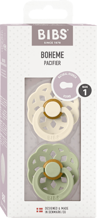 Boheme Latex ronde fopspeen, crème/groen, maat 1, vanaf de geboorte, 2 stuks